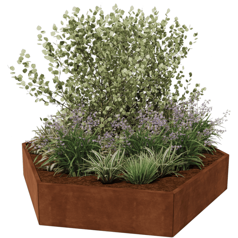 Floreira em aço corten - Hexágono - 239,3 x 207,8 cm