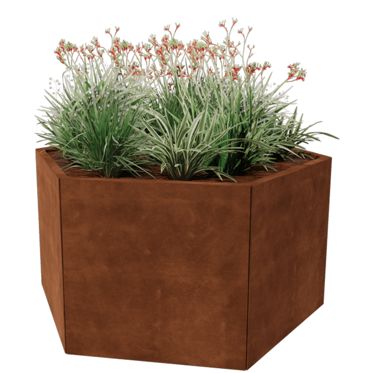 Floreira em aço corten - Hexágono - 139,3 x 121 cm