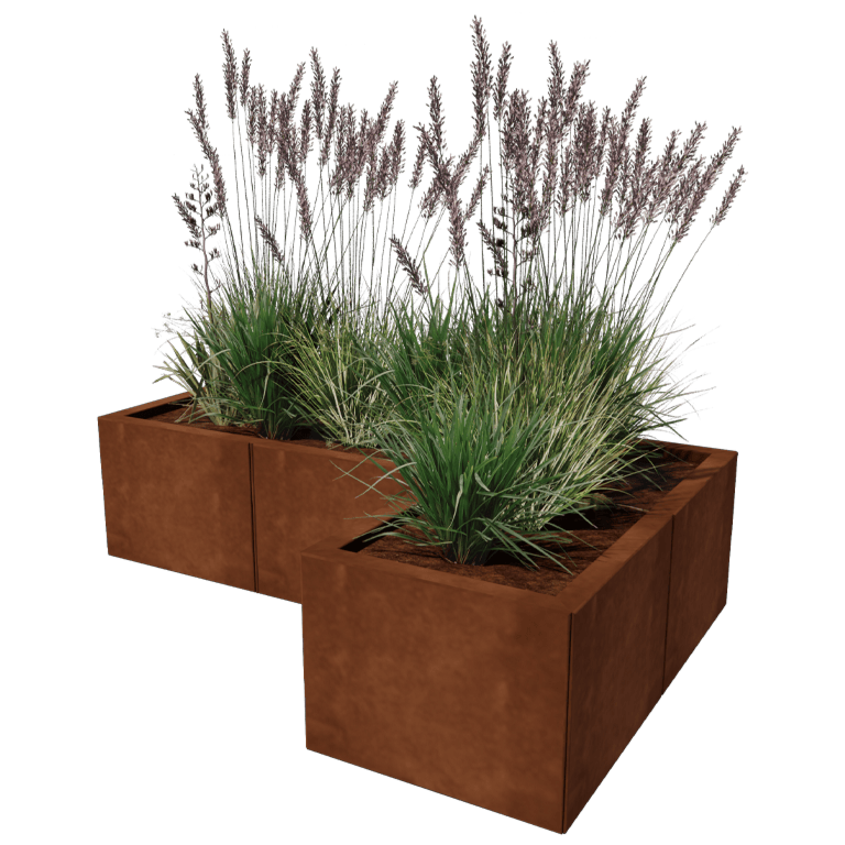 Floreira em aço corten - Forma de L - 120 x 80 cm