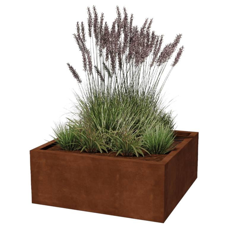 Floreira em aço corten - Quadrado - 100 x 100 x 40 cm - Soldado