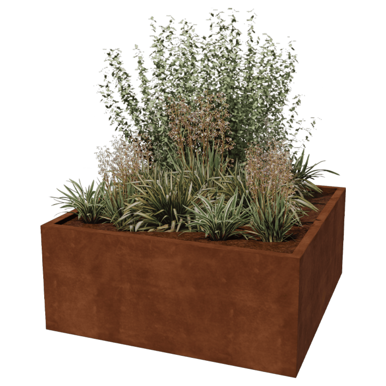 Floreira em aço corten - Quadrado - 140 x 140 x 60 cm - Soldado