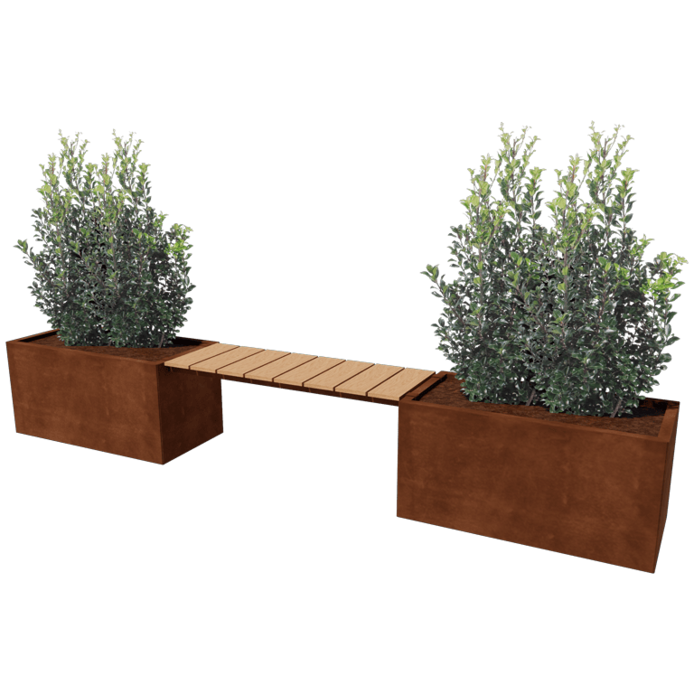 Floreira em aço corten - Retângulo - 321,2 x 50 x 50 cm - Com banco