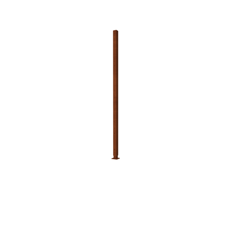 Vedação em aço corten H - Poste final com placa de base - 190 x 6 x 6 cm