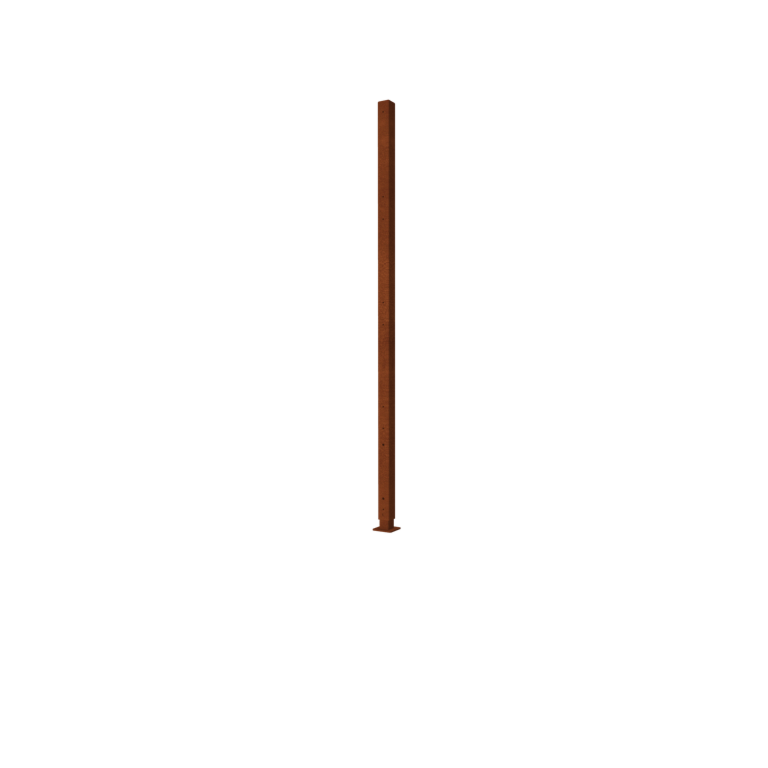 Vedação em aço corten H - Poste de canto com placa de base - 190 x 6 x 6 cm