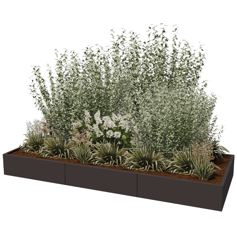 Floreira XXL em aço - Retângulo - 300 x 120 x 60 cm - RAL9010 fosco (branco) - Sem placa de base