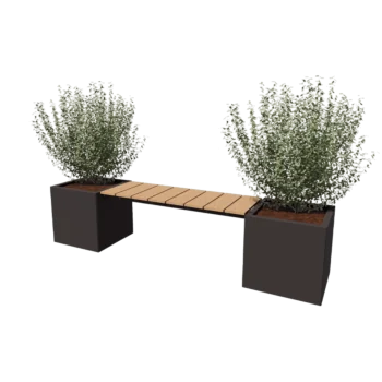 Floreira em aço - Quadrado - 221,2 x 50 x 50 cm - Outra cor RAL - Com placa de base - Com banco