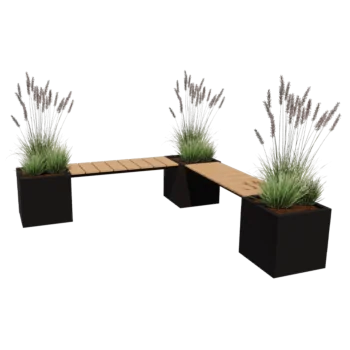 Floreira em aço - Quadrado - Configuração em canto - 221,2 x 221,2 x 50 cm - Outra cor RAL - Sem placa de base - Com banco