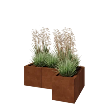 Floreira em aço corten - Forma de L - 90 x 60 x 30 cm - Com placa de base