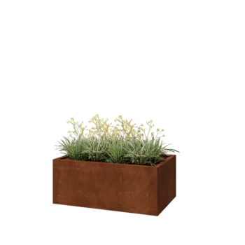 Floreira em aço corten - Retângulo - 100 x 60 x 40 cm - Com placa de base