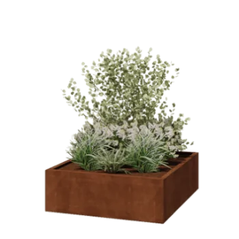 Floreira em aço corten - Quadrado - 120 x 120 x 40 cm - Soldado - Sem placa de base