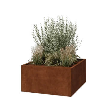 Floreira em aço corten - Quadrado - 120 x 120 x 60 cm - Soldado - Sem placa de base