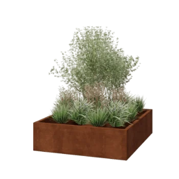 Floreira em aço corten - Quadrado - 140 x 140 x 40 cm - Soldado - Sem placa de base
