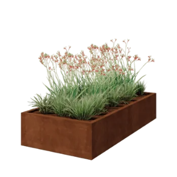 Floreira em aço corten - Retângulo - 200 x 100 x 40 cm - Soldado - Sem placa de base