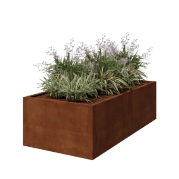 Floreira em aço corten - Retângulo - 200 x 100 x 60 cm - Soldado - Sem placa de base
