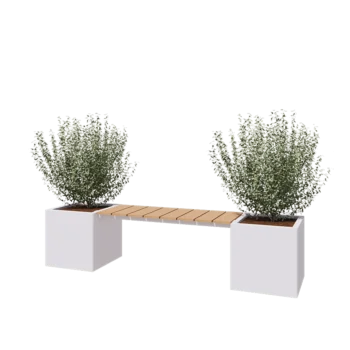 Floreira em aço - Quadrado - 221,2 x 50 x 50 cm - RAL9010 fosco (branco) - Com placa de base - Com banco