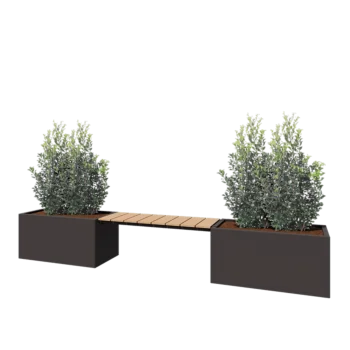 Floreira em aço - Retângulo - 321,2 x 50 x 50 cm - RAL7016 fosco (cinzento antracite) - Sem placa de base - Com banco