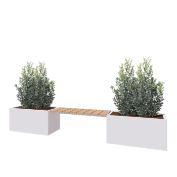 Floreira em aço - Retângulo - 321,2 x 50 x 50 cm - RAL9010 fosco (branco) - Sem placa de base - Com banco