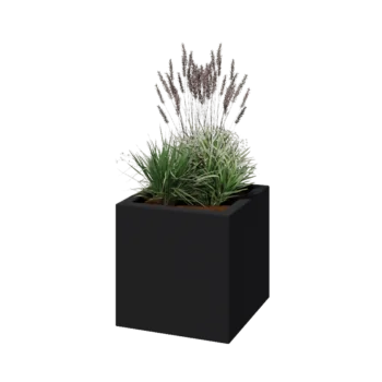 Floreira em fibra de vidro - Quadrado - 50 x 50 x 50 cm - RAL7021 mate (cinzento preto) - Com fundo