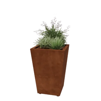 Floreira em aço corten - Cone - 60 x 60 x 81,5 cm - Soldado - Com placa de base