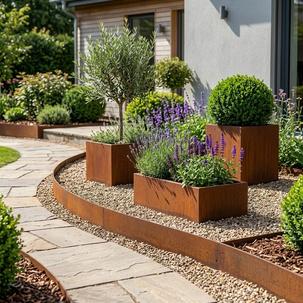 Bordadura em aço corten - Achatada FLEX - Altura 13 cm - 240 cm