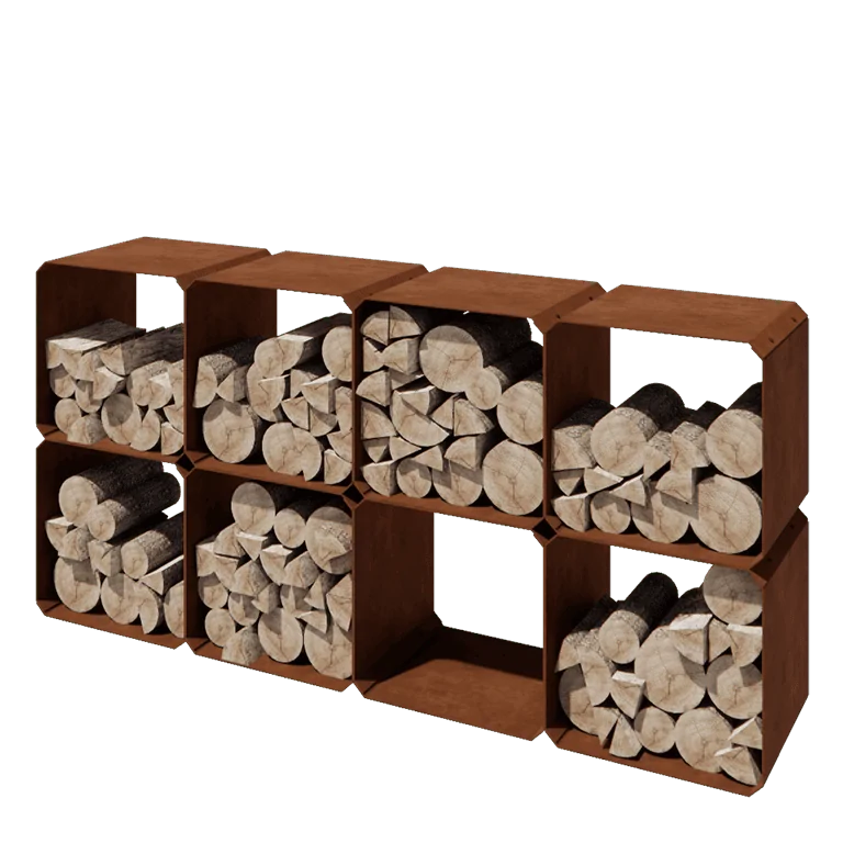 Abrigo para lenha em aço corten - Colorado 8 peças - 40 x 40 x 40 cm