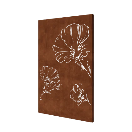 Painel decorativo em aço corten - Papoila - 120 x 6 x 190 cm