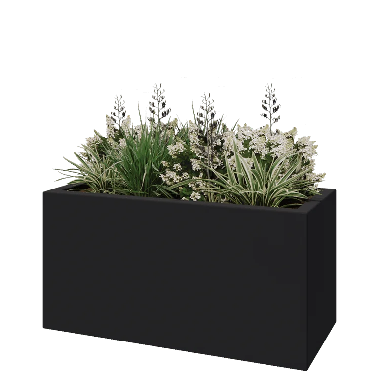 Floreira em fibra de vidro - Retângulo - 120 x 50 x 40 cm - RAL7021 mate (cinzento preto) - Com fundo