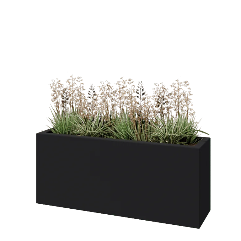 Floreira em fibra de vidro - Retângulo - 120 x 30 x 50 cm - RAL7021 mate (cinzento preto) - Com fundo
