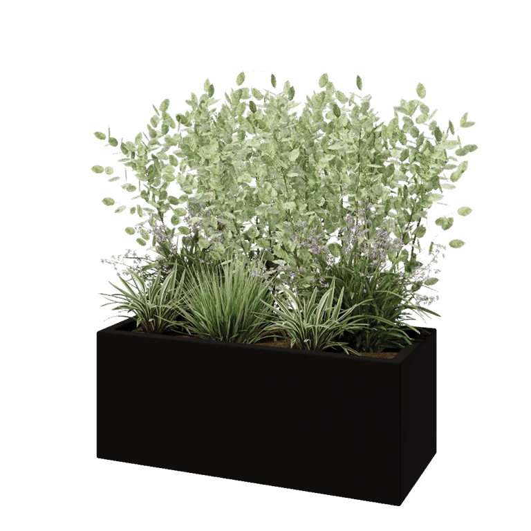 Floreira em fibra de vidro - Retângulo - 100 x 40 x 40 cm - RAL9005 mate (preto) - Com fundo