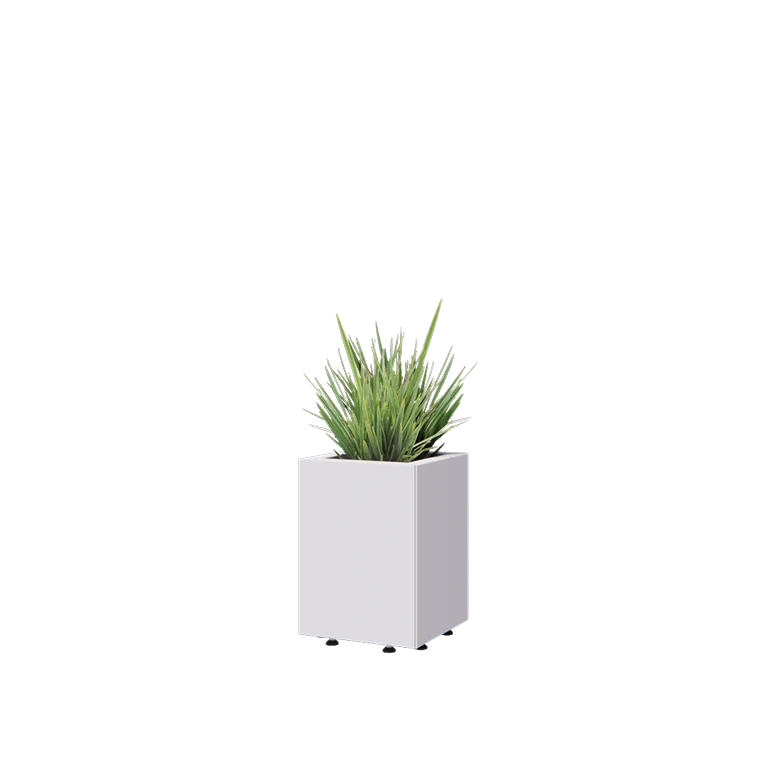 Floreira em aço - Quadrado - 30 x 30 x 40 cm - RAL9010 fosco (branco) - Com placa de base - Com pés