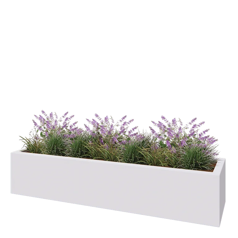 Floreira em fibra de vidro - Retângulo - 200 x 50 x 40 cm - RAL9010 mate (branco) - Com fundo