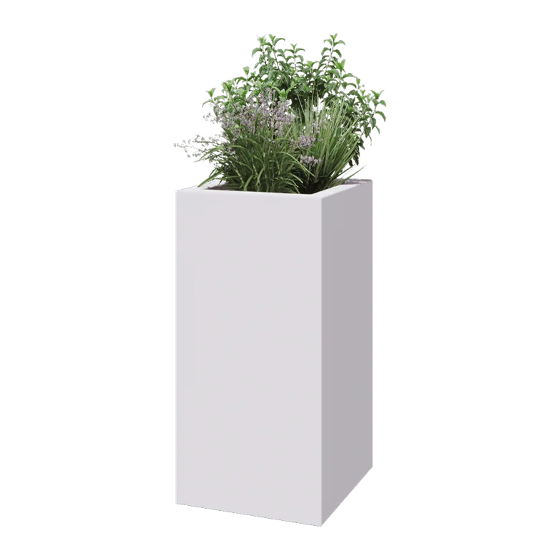 Floreira em fibra de vidro - Quadrado - 50 x 50 x 100 cm - RAL9010 mate (branco) - Com fundo