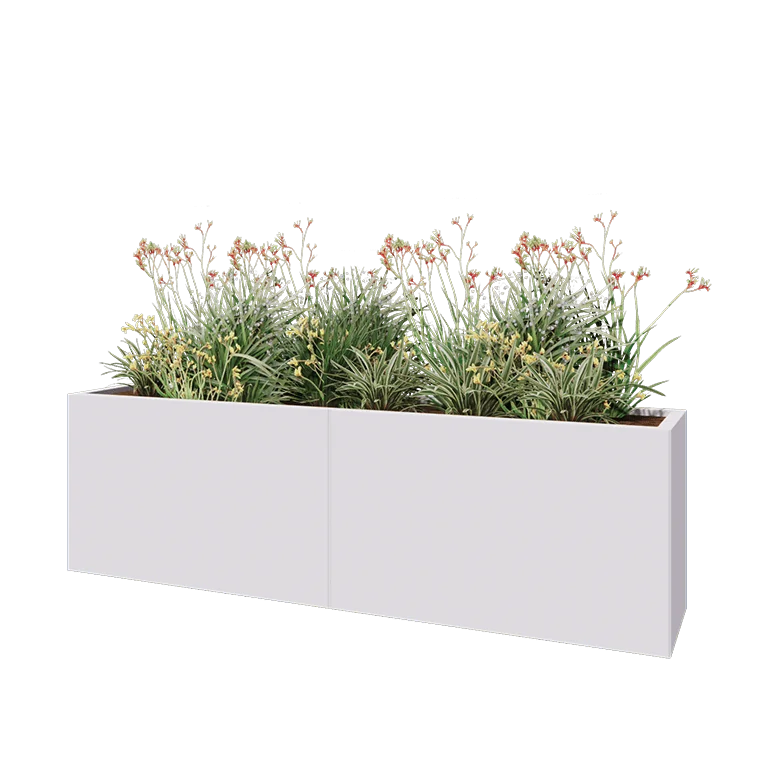 Floreira XXL em aço - Retângulo - 200 x 40 x 60 cm - RAL9010 fosco (branco) - Sem placa de base
