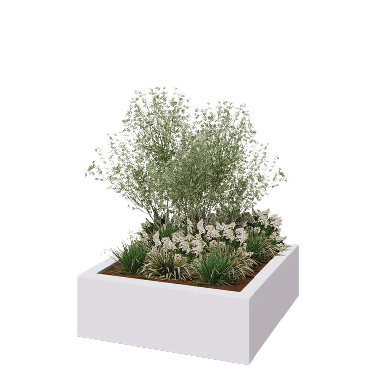 Floreira em fibra de vidro - Quadrado - 120 x 120 x 40 cm - RAL9010 mate (branco) - Com fundo