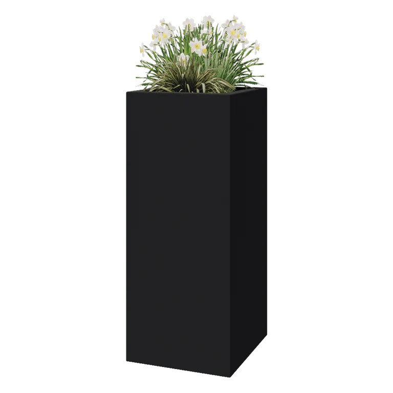 Floreira em fibra de vidro - Quadrado - 50 x 50 x 120 cm - RAL7021 mate (cinzento preto) - Com fundo