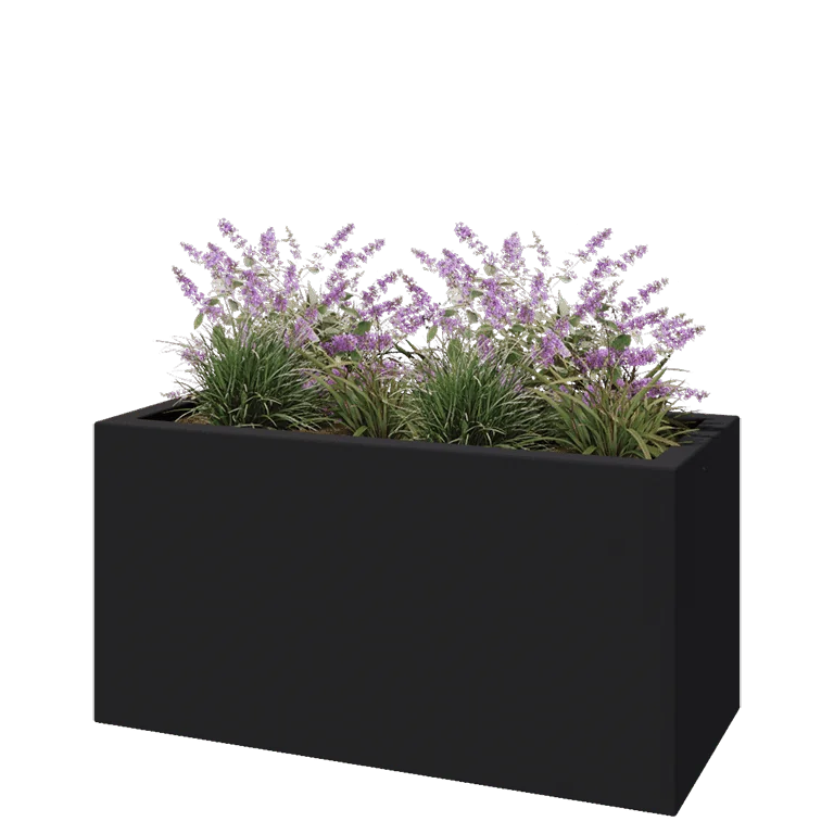 Floreira em fibra de vidro - Retângulo - 120 x 50 x 60 cm - RAL7021 mate (cinzento preto) - Com fundo
