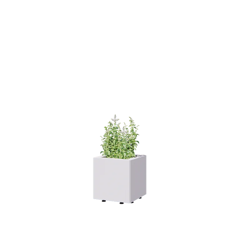 Floreira em aço - Quadrado - 30 x 30 x 30 cm - RAL9010 fosco (branco) - Com placa de base - Com pés