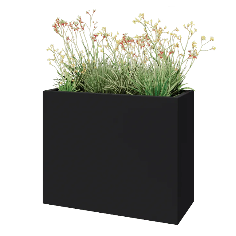 Floreira em fibra de vidro - Retângulo - 100 x 40 x 80 cm - RAL7021 mate (cinzento preto) - Com fundo