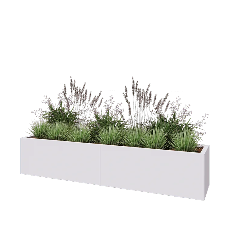 Floreira XXL em aço - Retângulo - 200 x 40 x 40 cm - RAL9010 fosco (branco) - Sem placa de base
