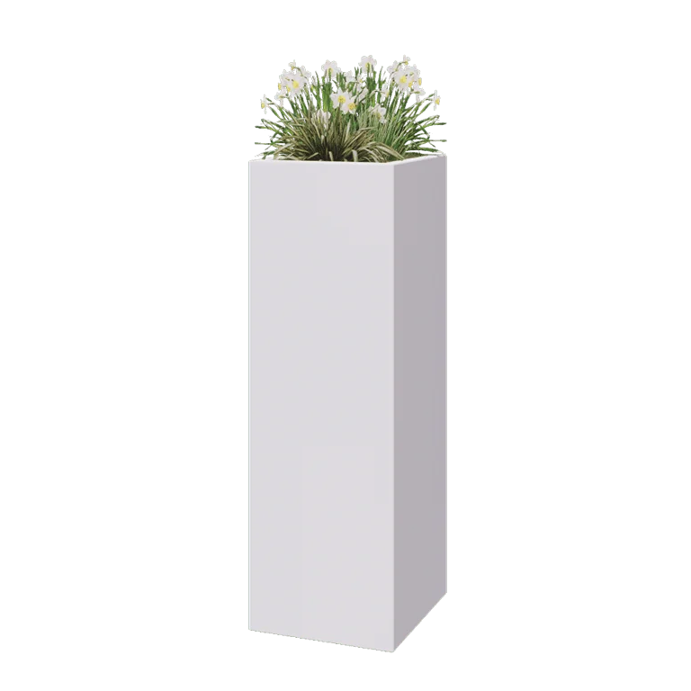Floreira em fibra de vidro - Quadrado - 40 x 40 x 120 cm - RAL9010 mate (branco) - Com fundo