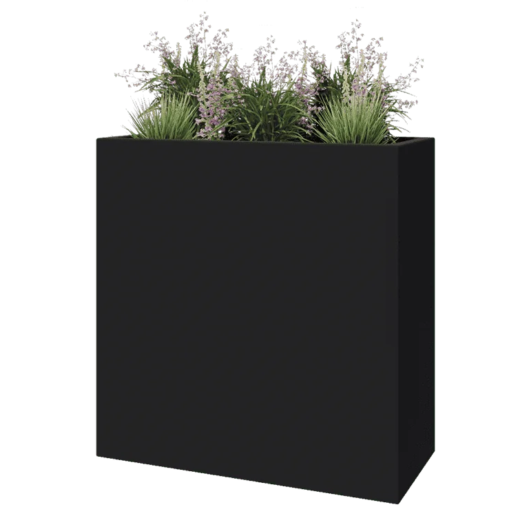 Floreira em fibra de vidro - Retângulo - 100 x 40 x 100 cm - RAL7021 mate (cinzento preto) - Com fundo