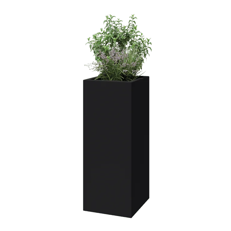 Floreira em fibra de vidro - Quadrado - 40 x 40 x 100 cm - RAL7021 mate (cinzento preto) - Com fundo