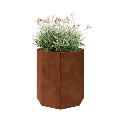 Floreira em aço corten - Octógone - 72,4 x 72,4 x 80 cm - Com placa de base