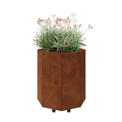 Floreira em aço corten - Octógone - 72,4 x 72,4 x 80 cm - Com placa de base - Com rodas