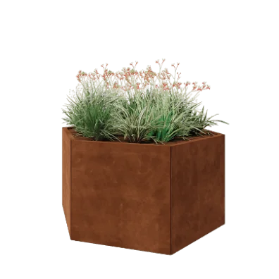 Floreira em aço corten - Hexágono - 139,3 x 121 x 70 cm - Sem placa de base