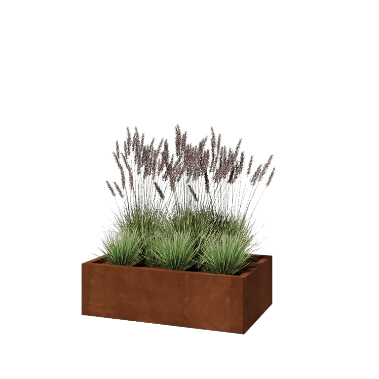 Floreira em aço corten - Retângulo - 100 x 60 x 30 cm - Sem placa de base