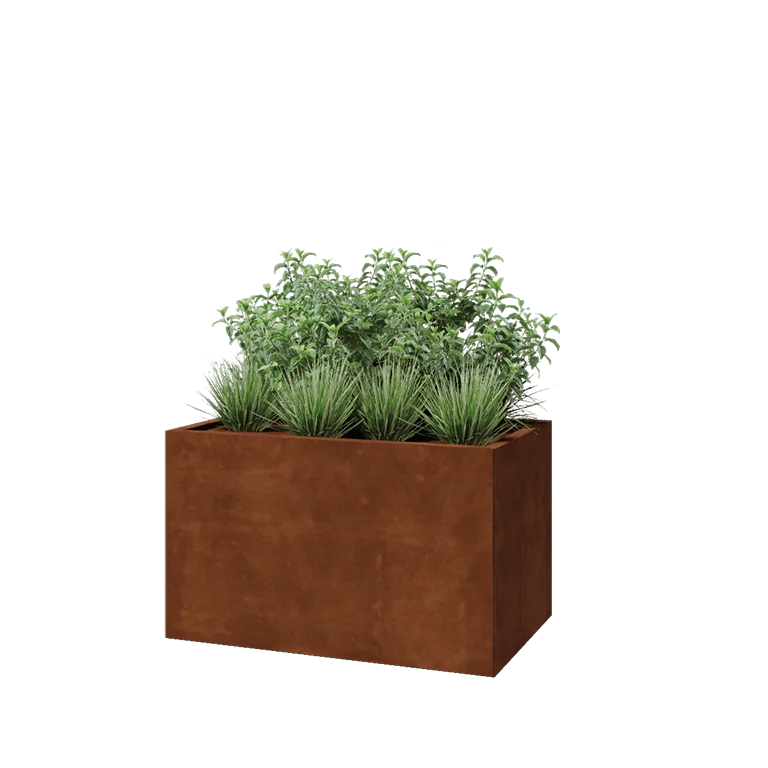 Floreira em aço corten - Retângulo - 100 x 60 x 60 cm - Sem placa de base