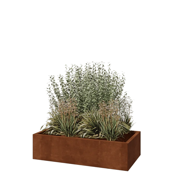 Floreira em aço corten - Retângulo - 120 x 60 x 30 cm - Com placa de base