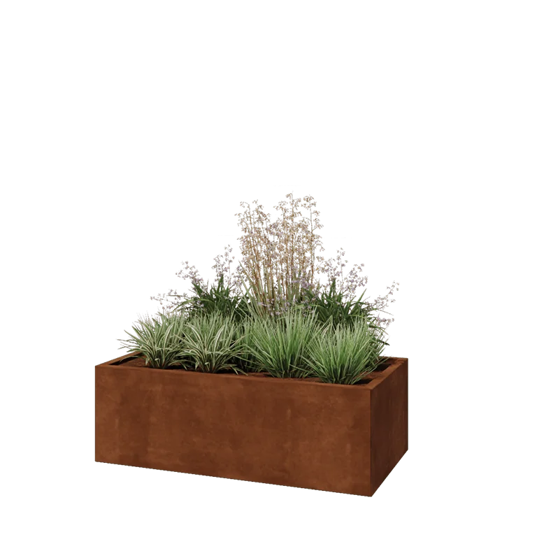 Floreira em aço corten - Retângulo - 120 x 60 x 40 cm - Com placa de base