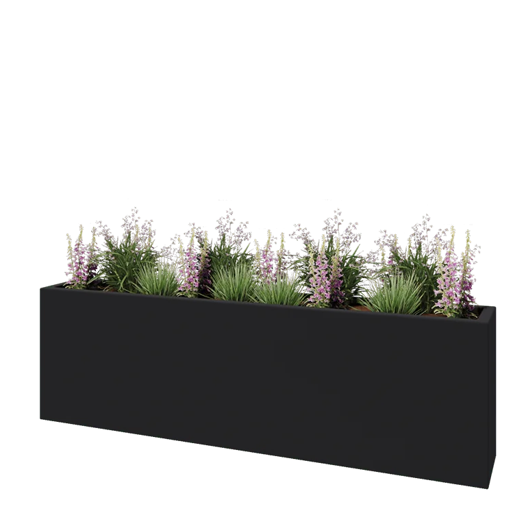 Floreira em fibra de vidro - Retângulo - 200 x 30 x 60 cm - RAL7021 mate (cinzento preto) - Com fundo